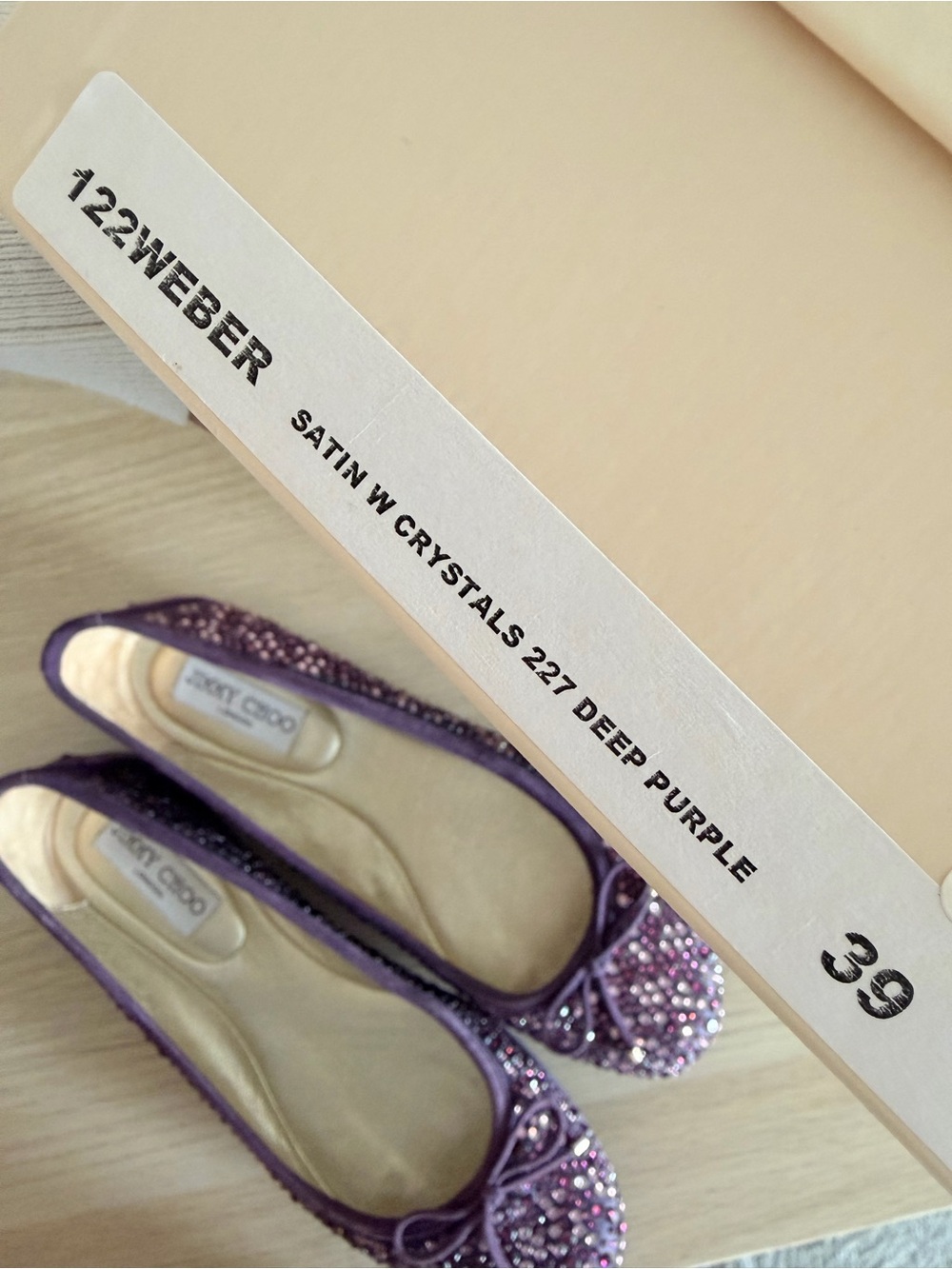 Jimmy Choo Purple Satin Crystal-Embellished Ballet Flats